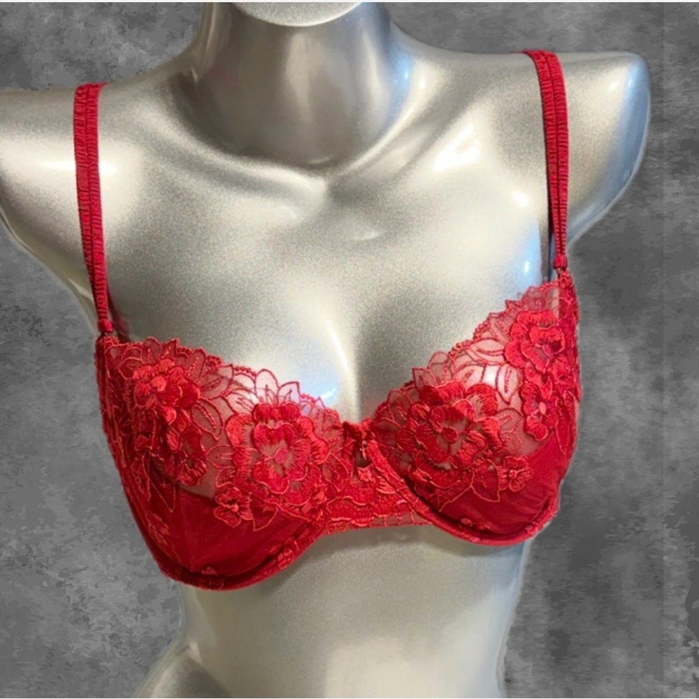 Victorias Secret Angels balconet balconette bra 38C red lace convertible straps
